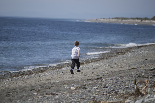 Running along the shoreline