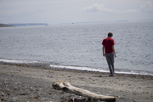 Thing One still likes to throw rocks into the water