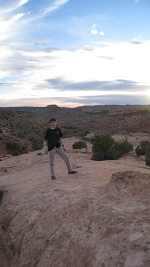 Thing Two enjoys the view from Delicate Arch viewpoint hike