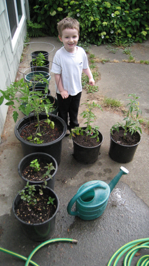 Thing Two admires his garden