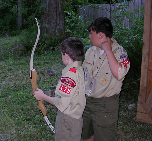 Thing One's first visit to the Archery range at Camp Pigott
